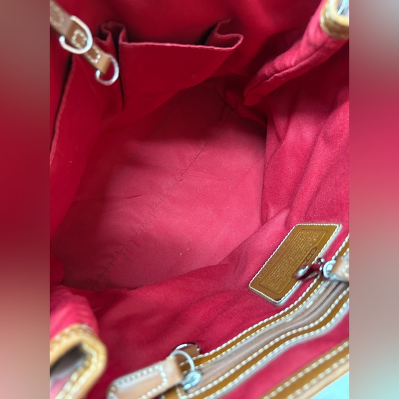 COACH Signature Logo Red and Brown Tote - Picture 11 of 16